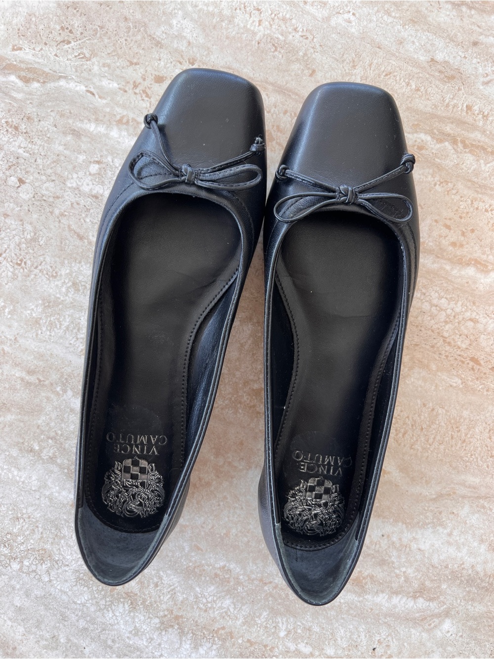 Vince Camuto Black Square-Toe Bow Flats